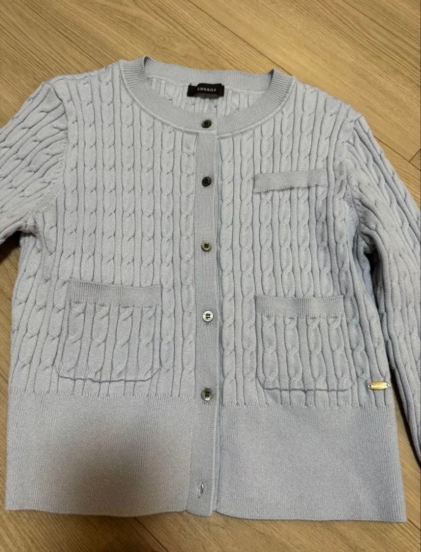 【美品】anuans サックス リトルケーブルニットカーディガン