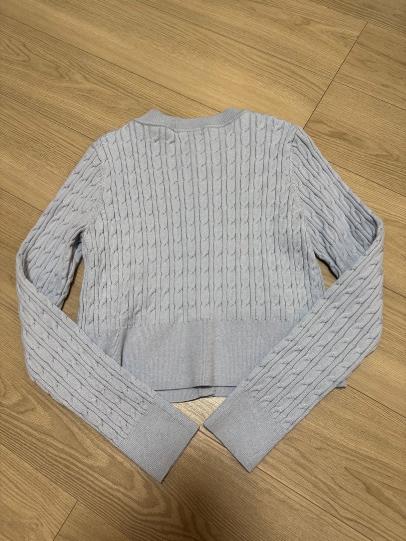 【美品】anuans サックス リトルケーブルニットカーディガン