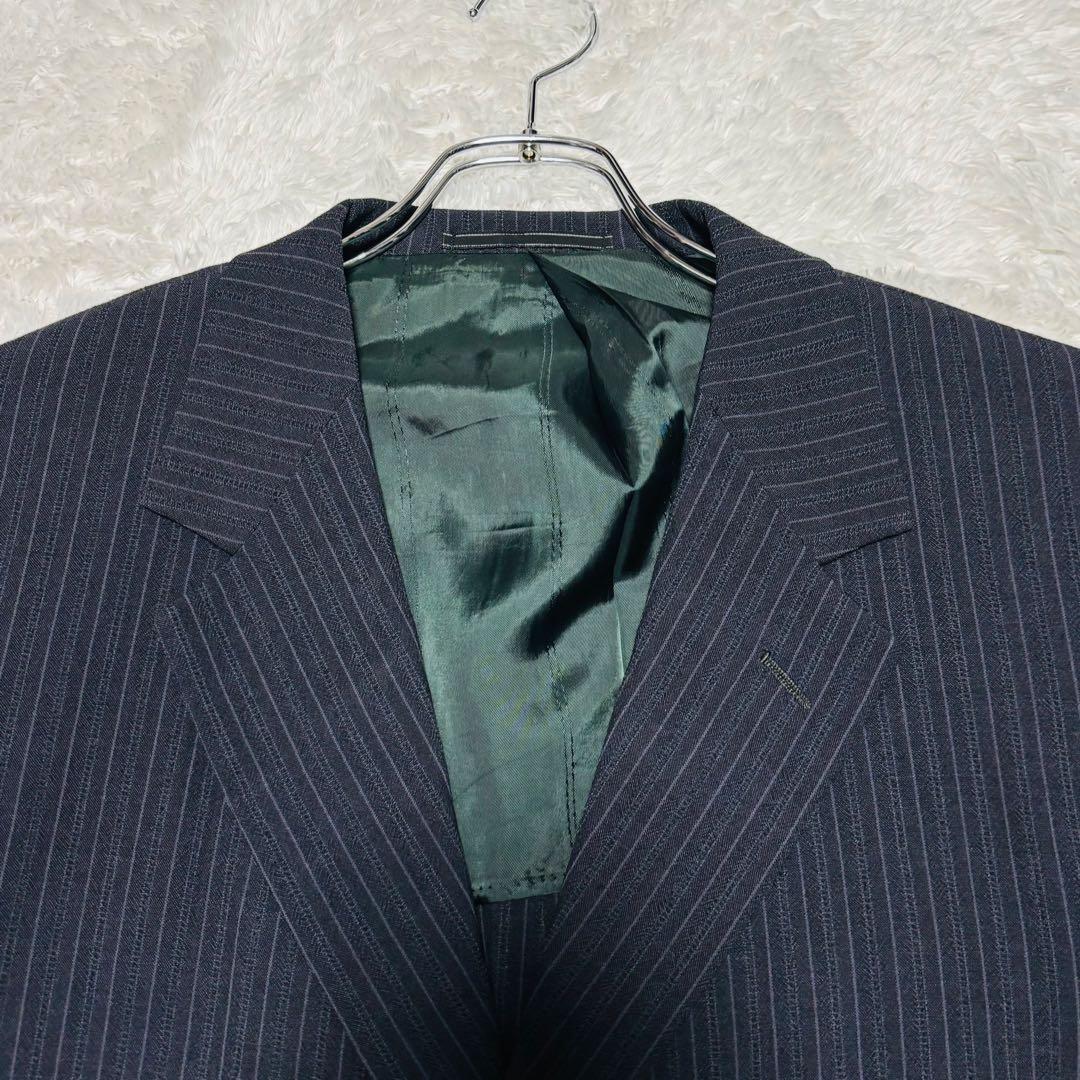 希少 VERSACE セットアップ シングル スーツ ネイビー ストライプ XL