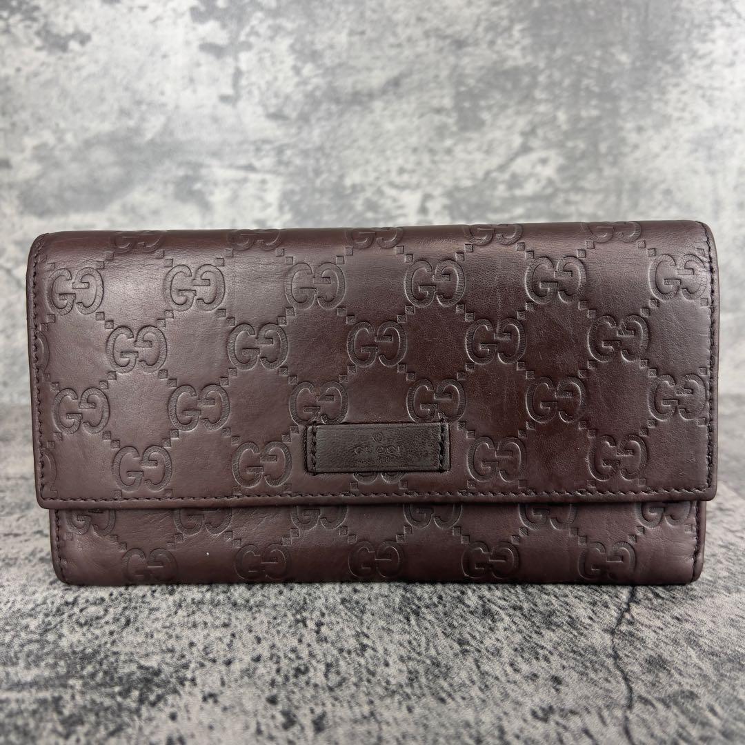 GUCCI GGシマ レザー 長財布 ダークブラウン