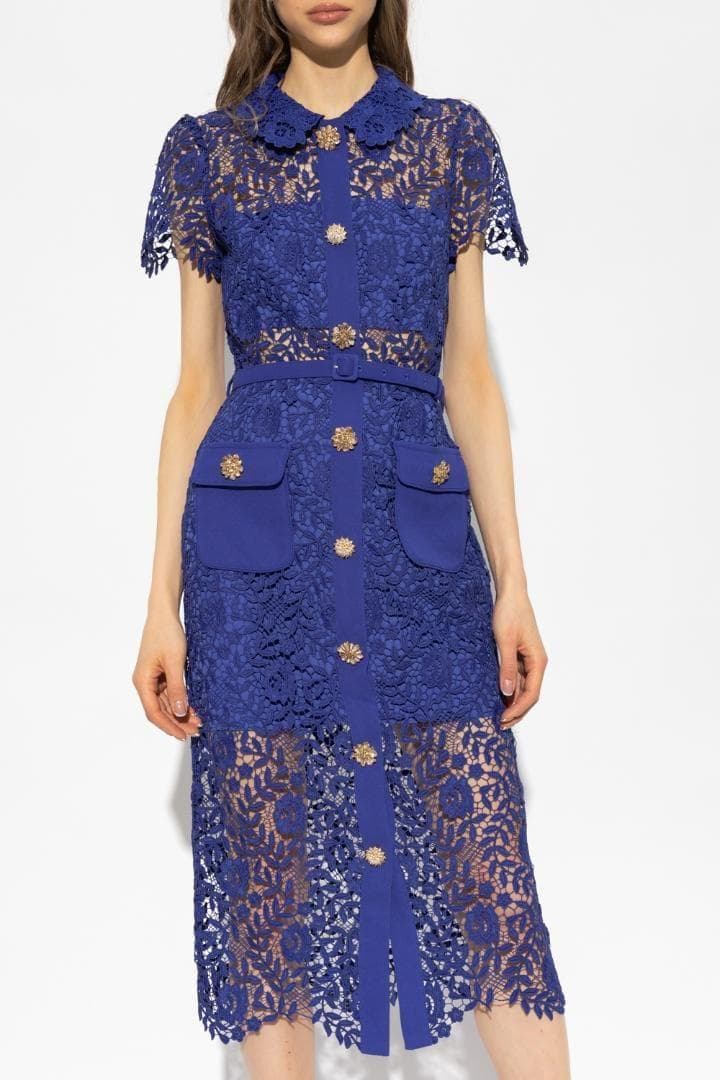 コ*マ様 セルフポートレイト ワンピース ローズレース ボタン ブルー UK8