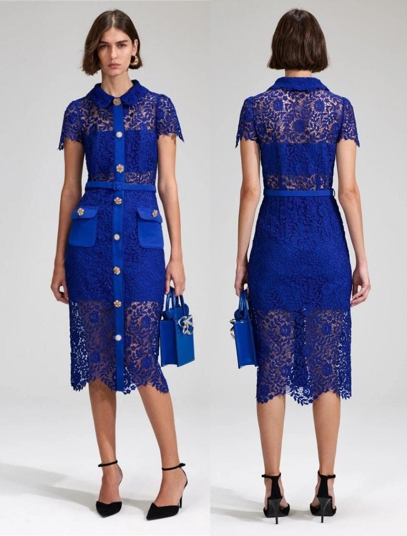 コ*マ様 セルフポートレイト ワンピース ローズレース ボタン ブルー UK8