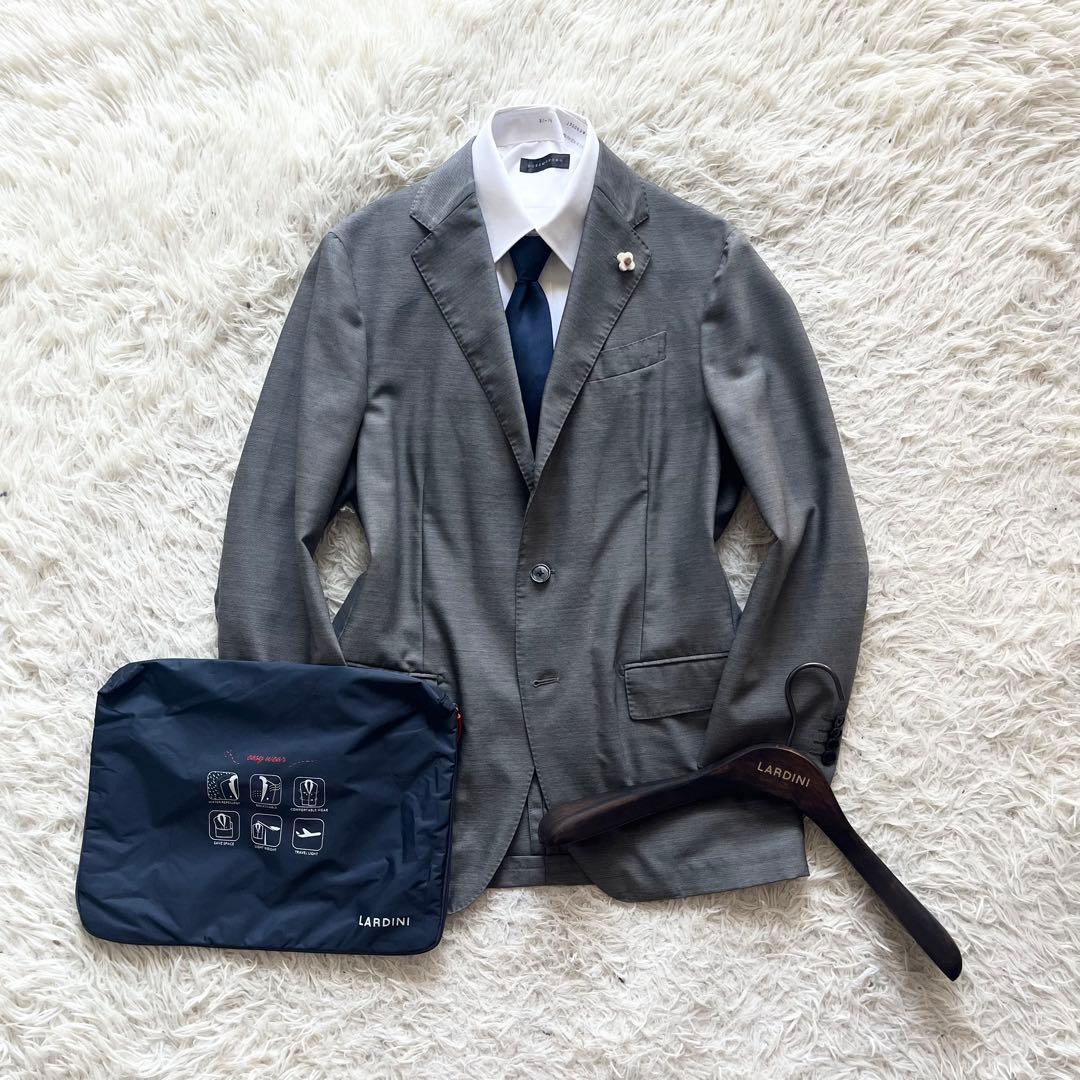 <美品>LARDINI easy wear 新ロゴ グレー ウールジャケット48