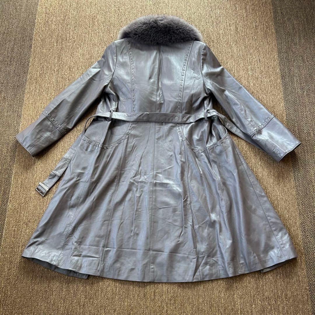 BALMAIN ラムレザー×フォックスファー コート ファー取外し可 グレージュ