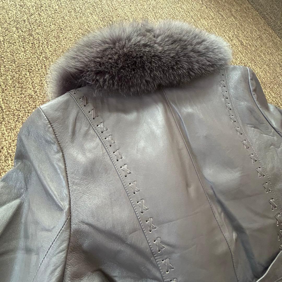 BALMAIN ラムレザー×フォックスファー コート ファー取外し可 グレージュ