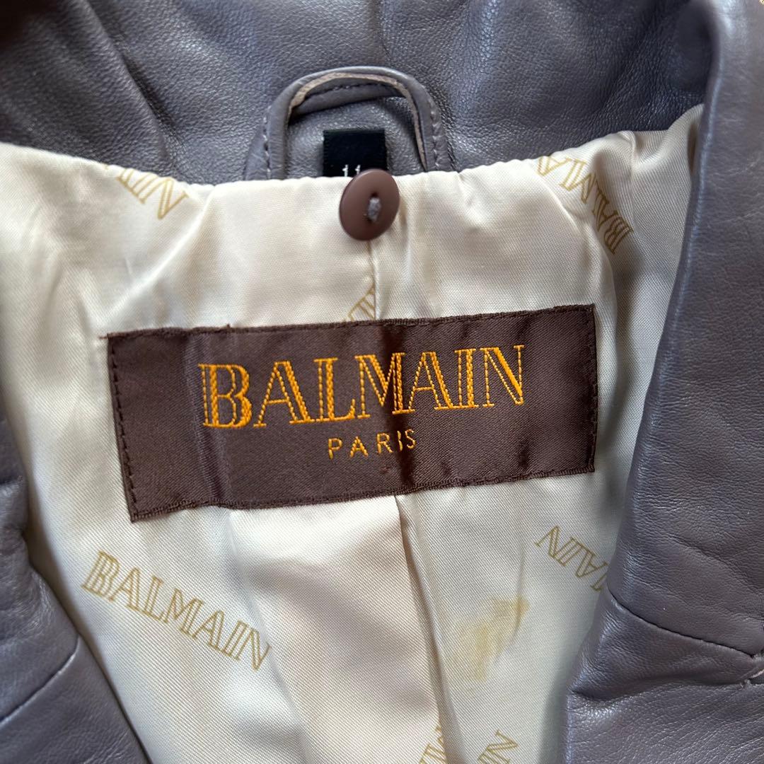BALMAIN ラムレザー×フォックスファー コート ファー取外し可 グレージュ