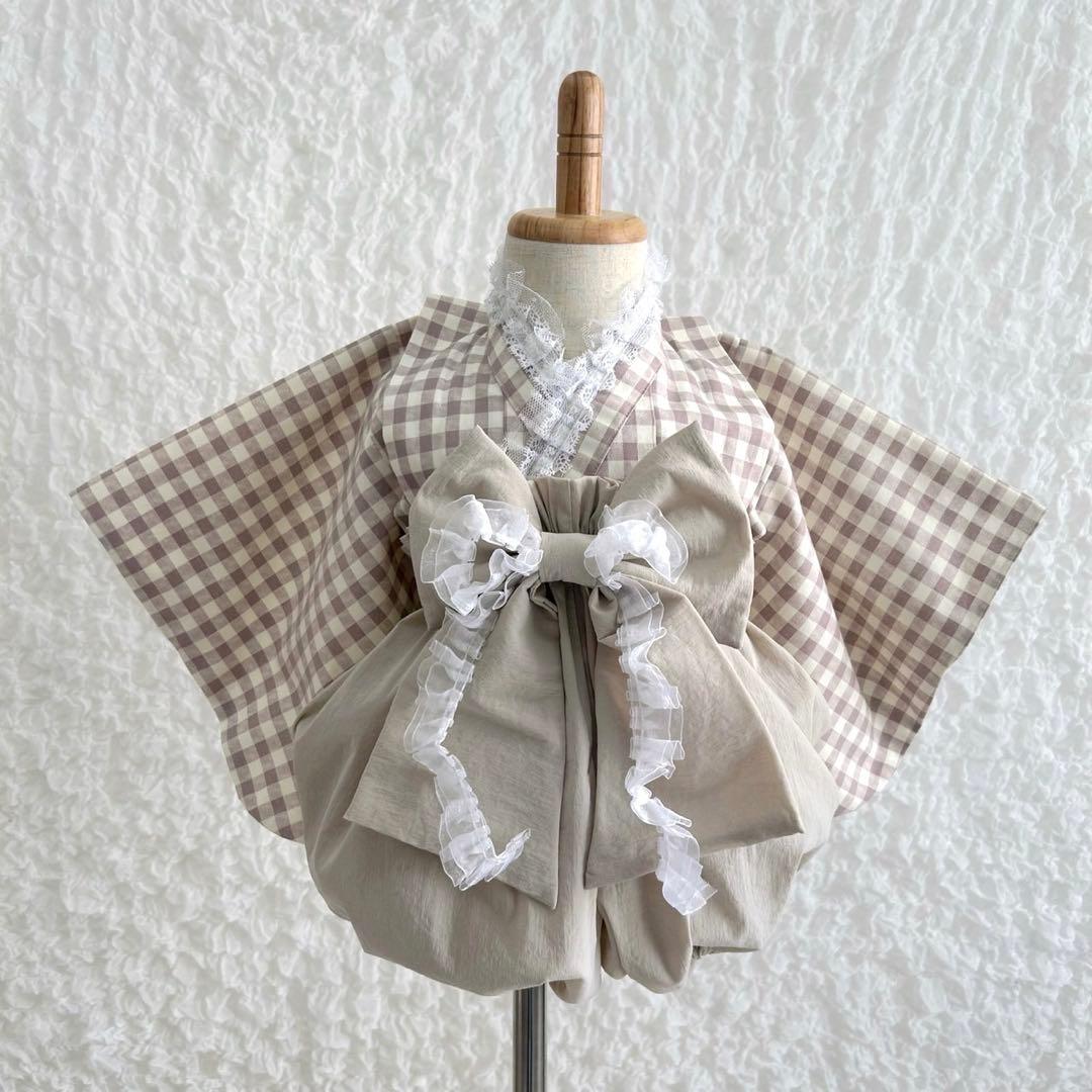 ハンドメイド❁⃘ベビー袴 豪華 くすみピンク レース お食い初め 初節句