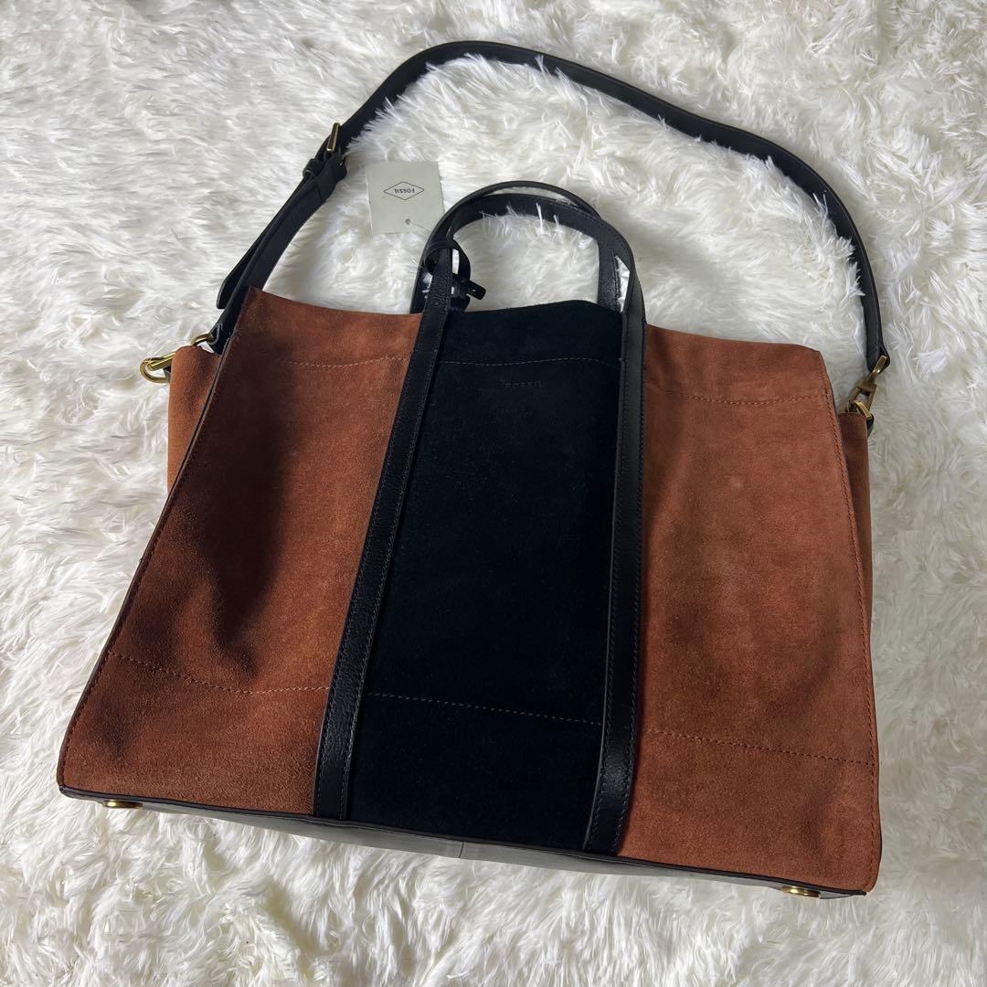 【新品タグ付き】FOSSIL フォッシル レザーxスエード 2wayトートバッグ