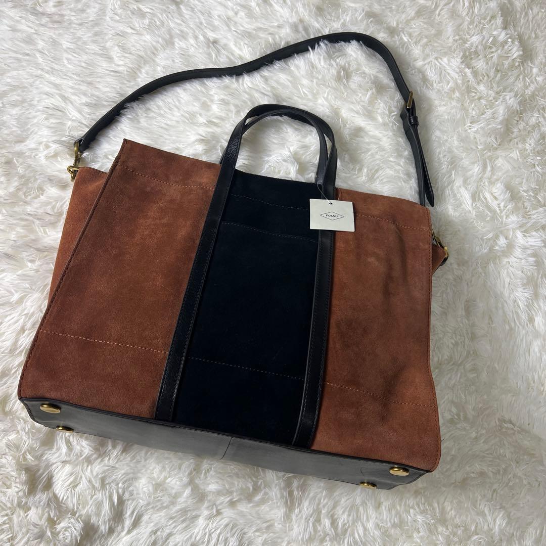 【新品タグ付き】FOSSIL フォッシル レザーxスエード 2wayトートバッグ