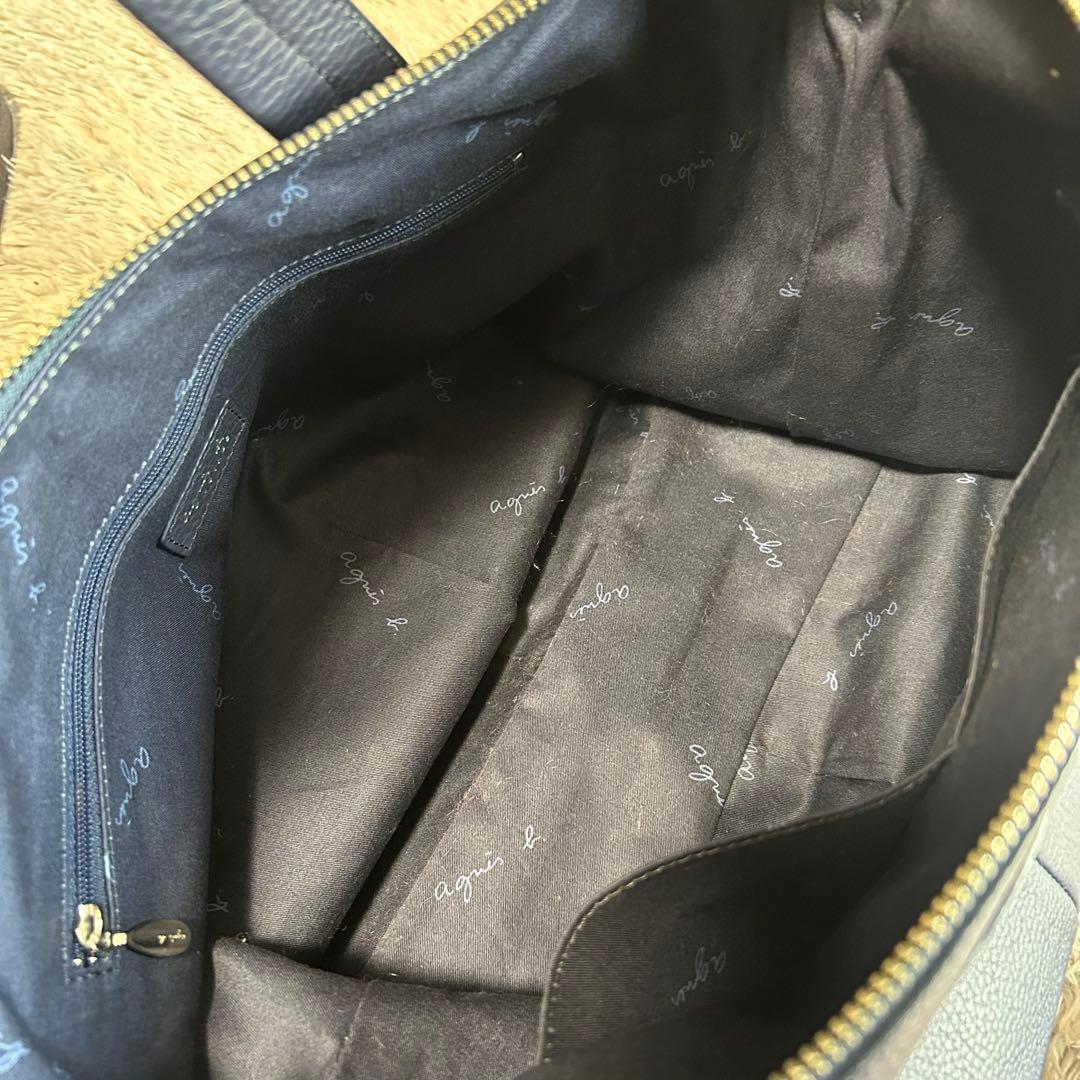 u*5様 agnes.b アニエスべー オールレザー　ビジネスバッグ　ネイビー