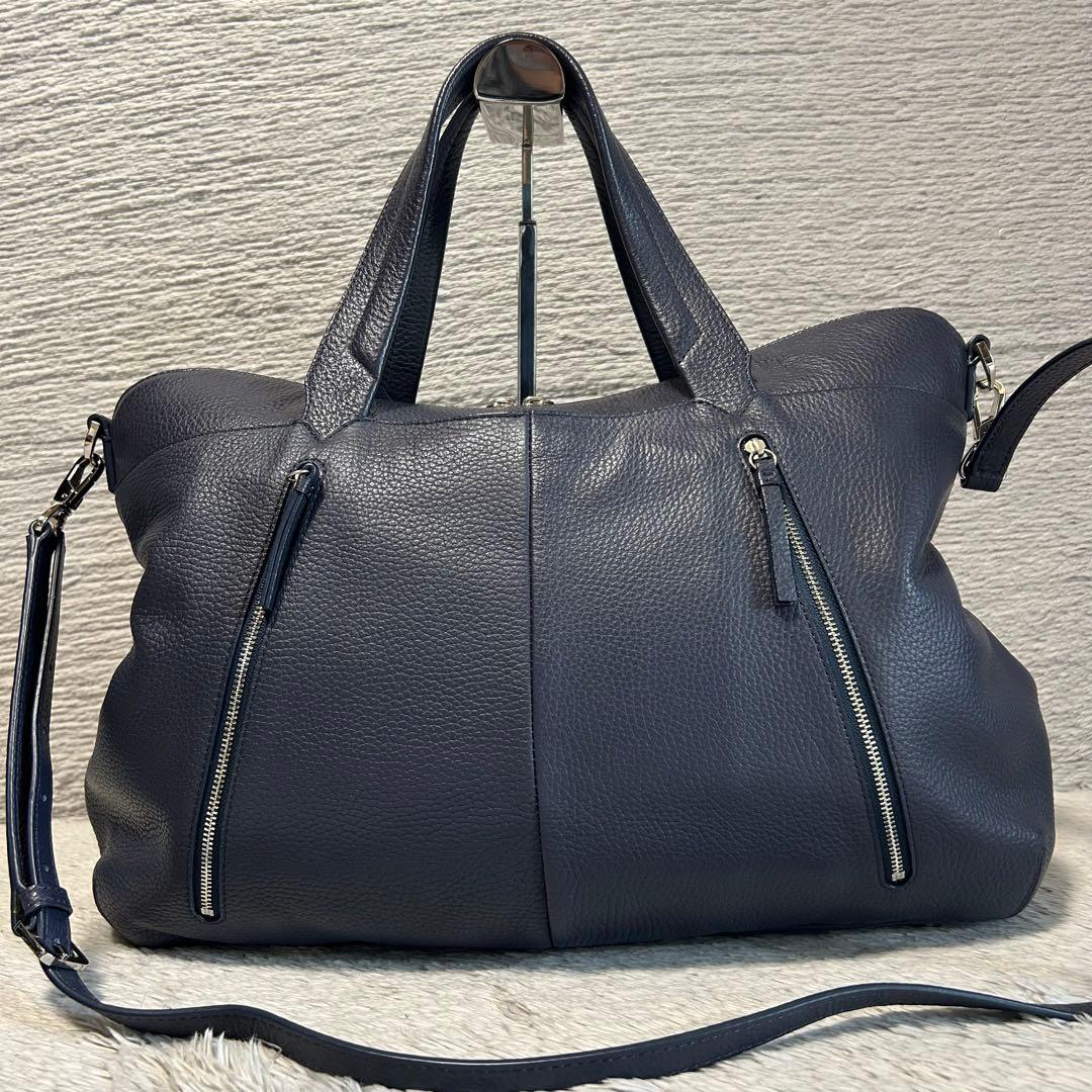 u*5様 agnes.b アニエスべー オールレザー　ビジネスバッグ　ネイビー