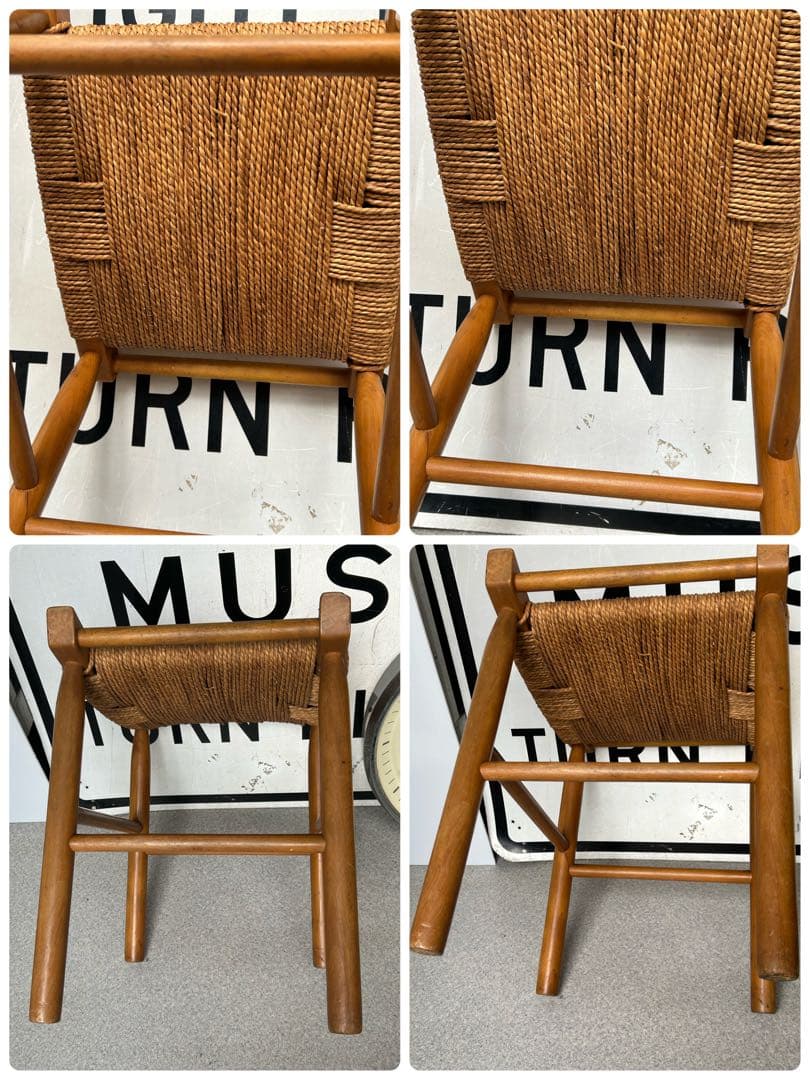 ヴィンテージ　木製スツール　木×ラッシ　編み　椅子　アンティーク　2脚　フット