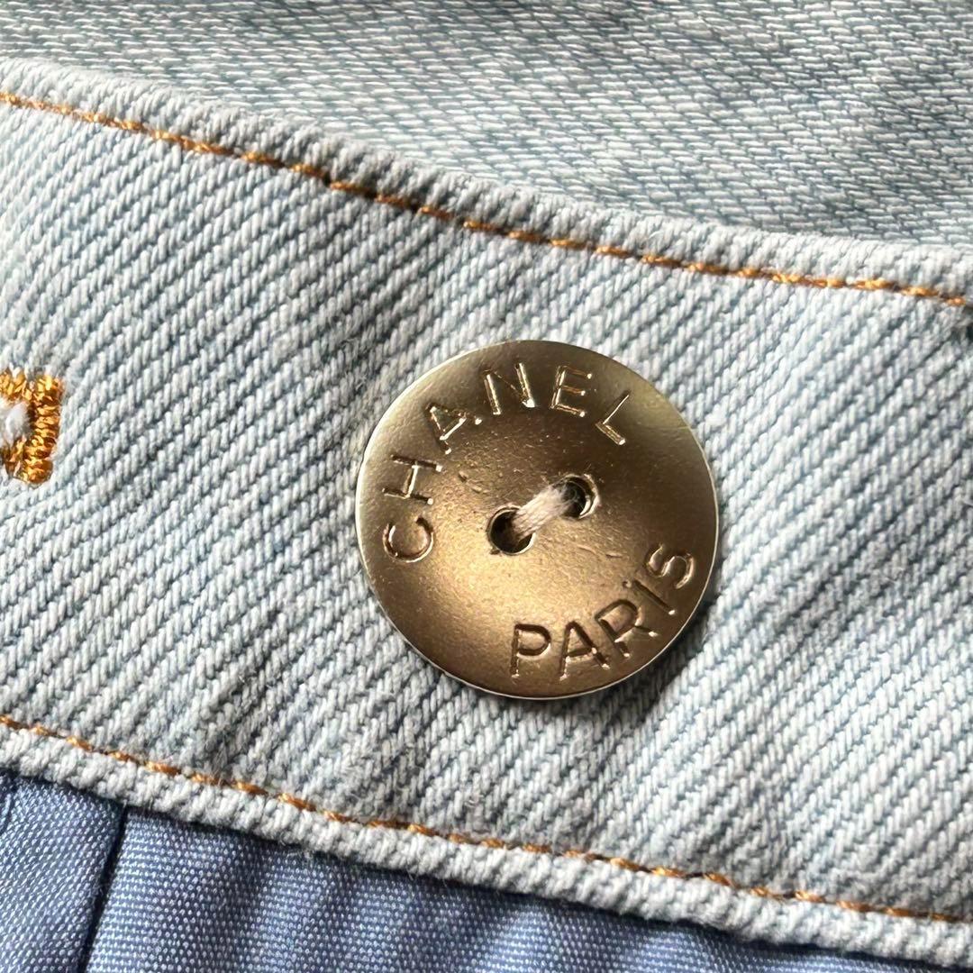 シャネル CHANEL 金ボタン デニムショートパンツ ウォッシュブルー 40