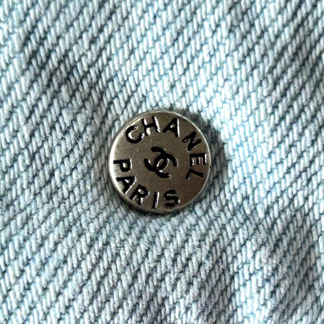 シャネル CHANEL 金ボタン デニムショートパンツ ウォッシュブルー 40