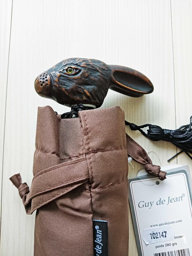 Guy de jean 折り畳み傘 雨/日傘兼用：ウサギ（マロンブラウン）