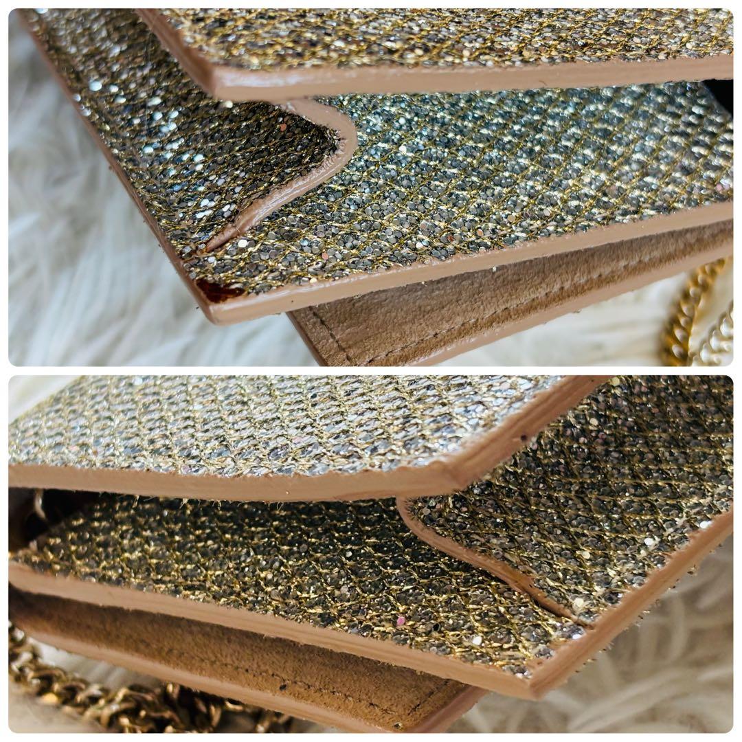 ジミーチュウ パーティバッグ グリッターラメ チェーン ゴールド金具 肩掛け可能