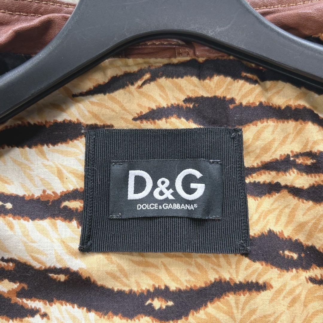 D&G レザージャケット シングルライダース ブラウン レオパード 40
