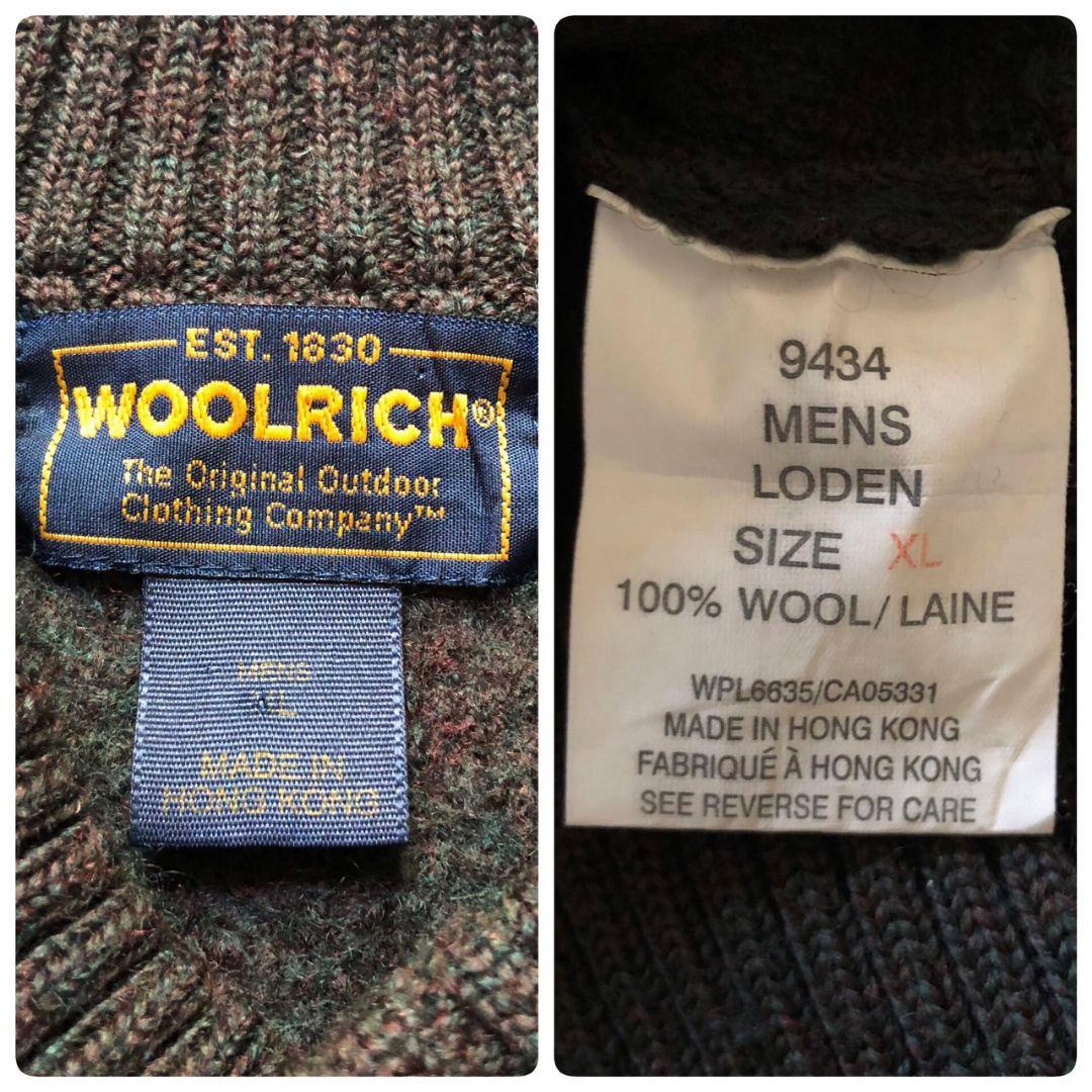 80sWoolrichウールリッチセーター ヘンリーネックパッチ付 緑 XL相当