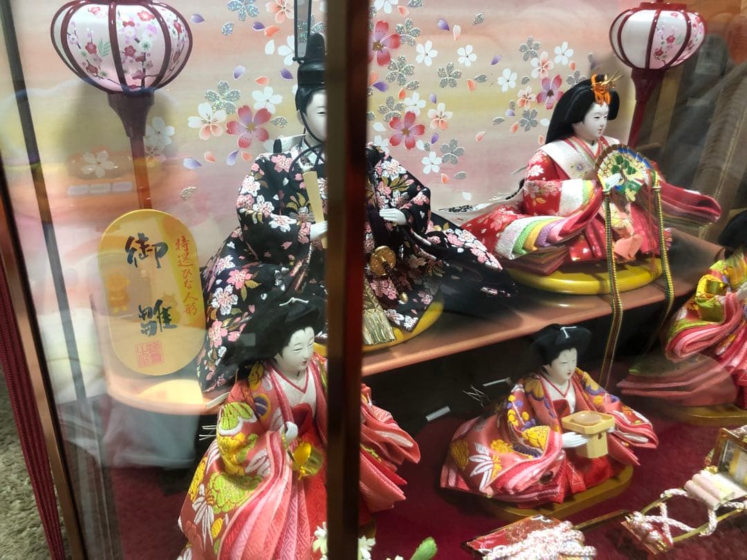 雛人形セット ガラスケース付き　光るぼんぼり
