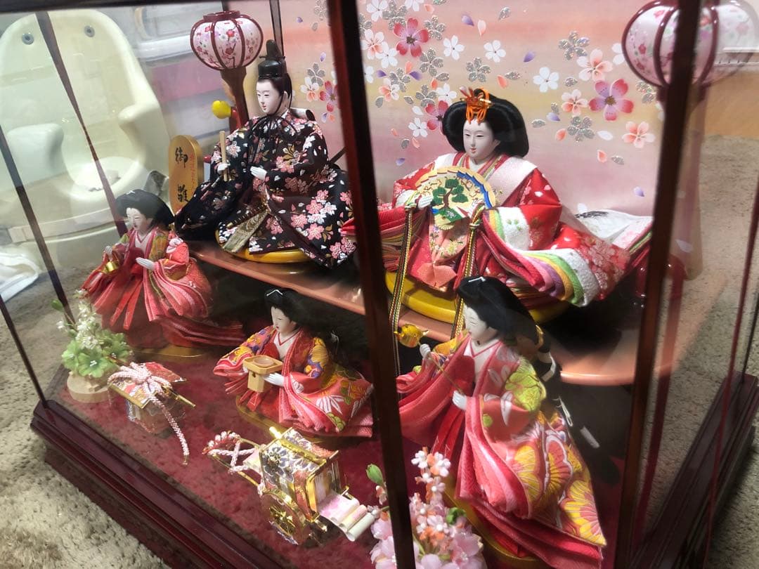 雛人形セット ガラスケース付き　光るぼんぼり