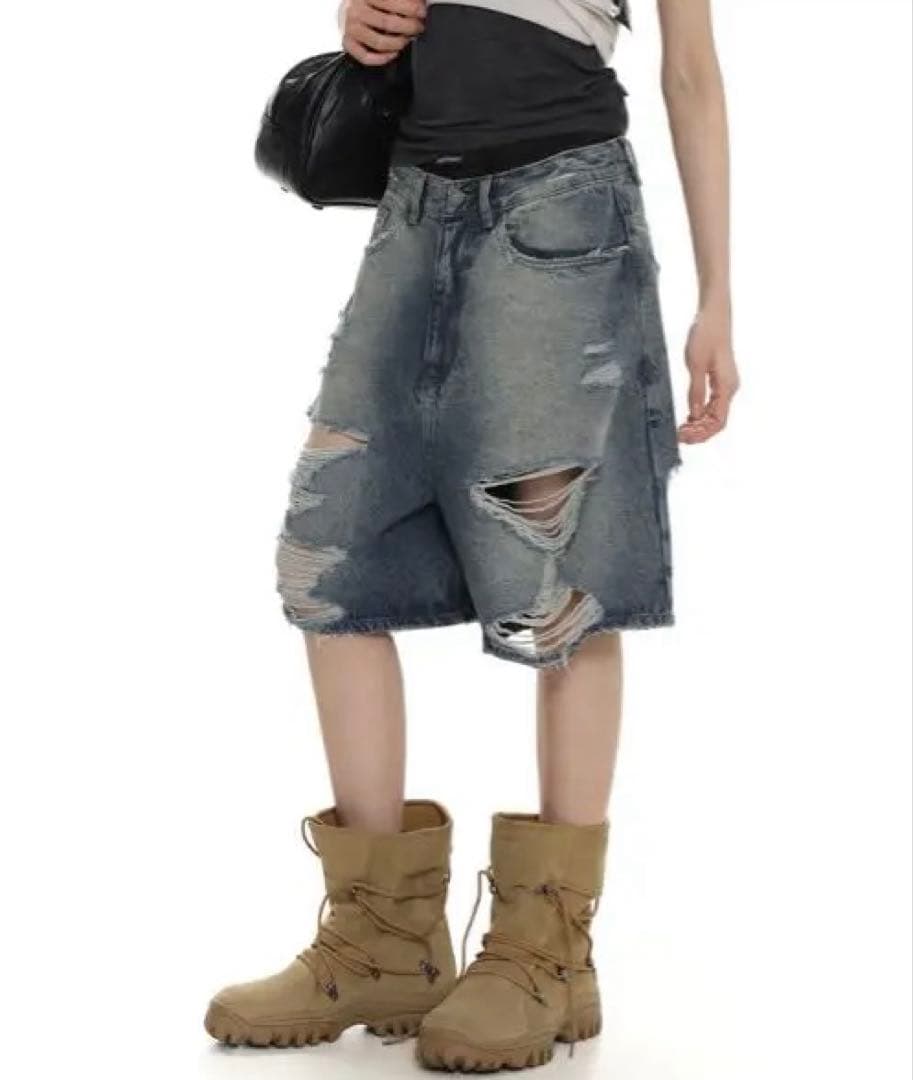 masonprince デニムブルー ダメージハーフパンツ