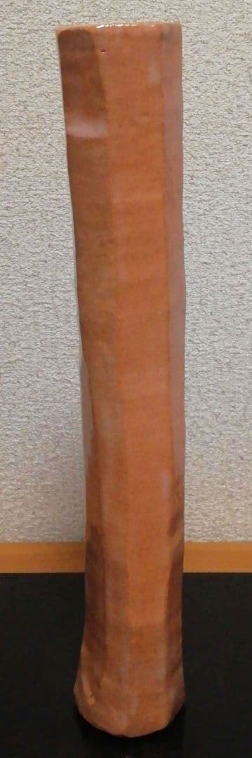 通次阿山作　楽焼　花入　共箱　花瓶