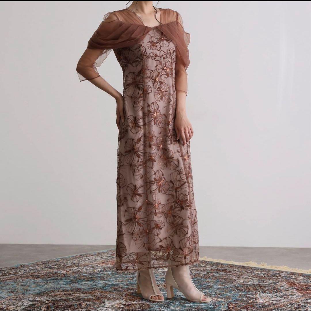 まやatlo 七分袖 オケージョンドレス ブラウン お値引可能