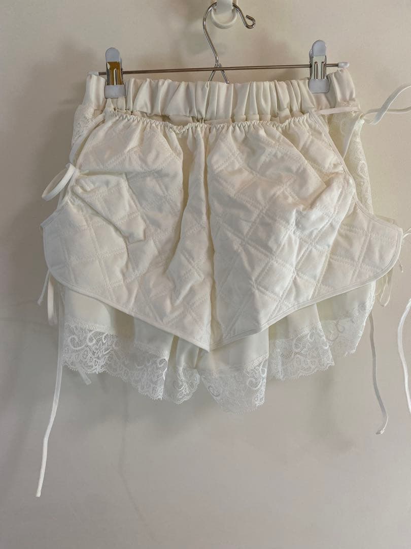 litmusホワイト キルティング レース ハーフパンツ