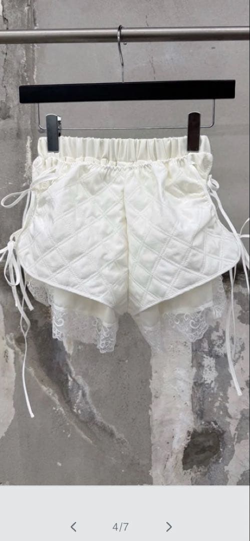 litmusホワイト キルティング レース ハーフパンツ