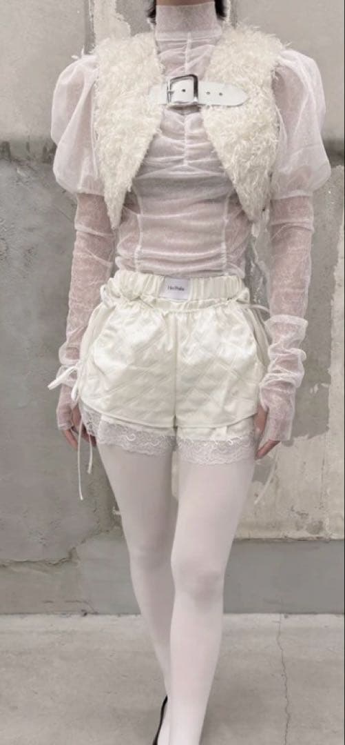 litmusホワイト キルティング レース ハーフパンツ