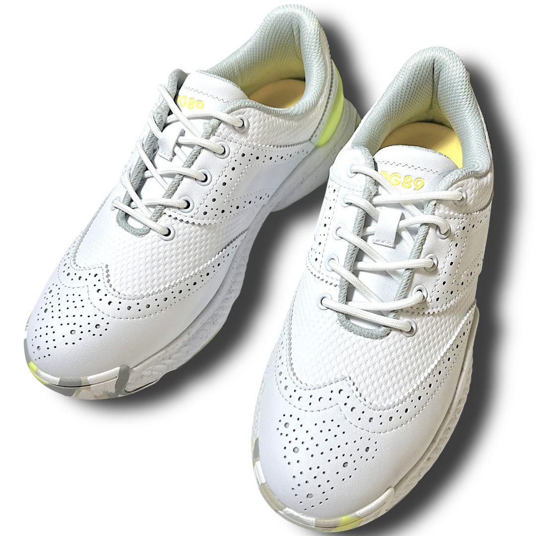 パーリーゲイツ ウィングチップTYPE スパイクレス ゴルフシューズ 白×黄色