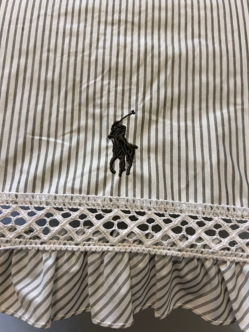 ラルフローレン　カーキ色　レア　ストライプ柄 折りたたみ日傘 フリル付き