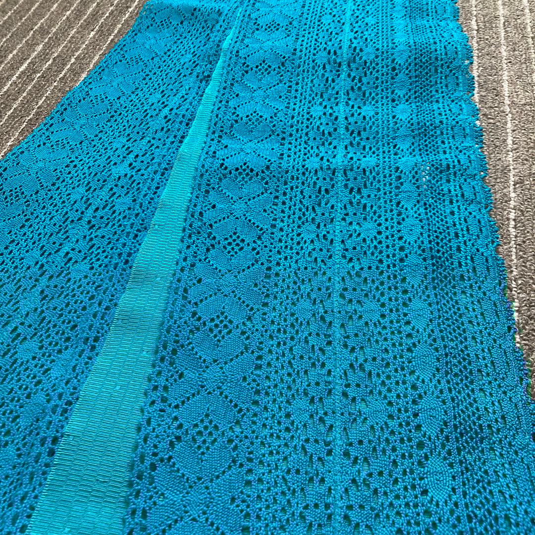 撫松庵　ターコイズブルーのレースが目を引く半幅帯　ポリエステル　中古美品 値下