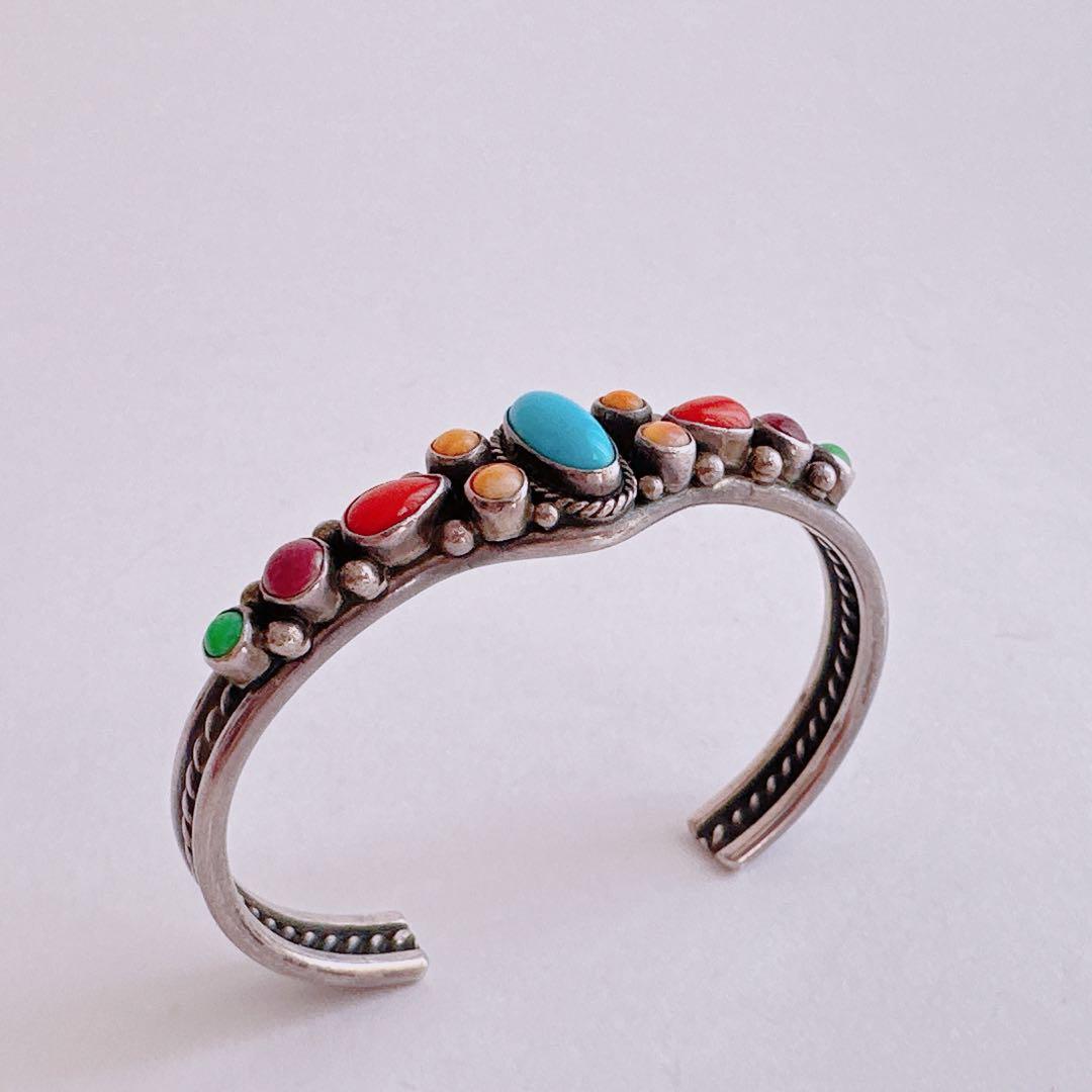 ヴィンテージ　ナバホ　ターコイズ　マルチカラー　バングル 【J879】