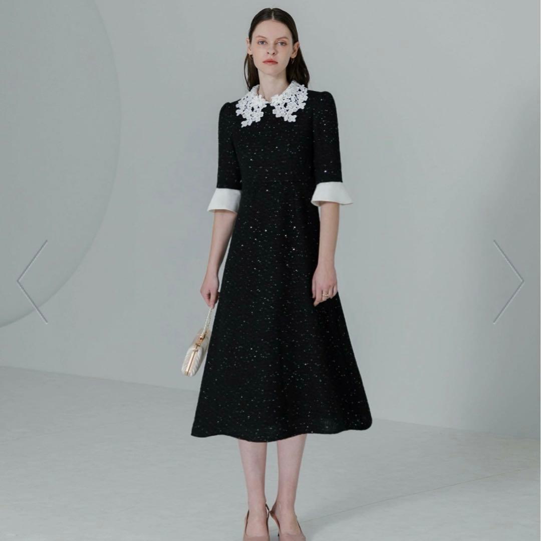 LEJA-花柄レースカラースパンコールAラインワンピースドレス 結婚式レディース