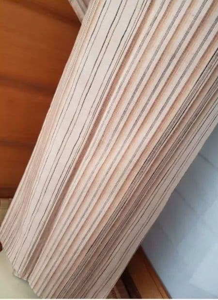 【美品＊未使用】真綿紬　縞　ベージュ　しつけ付き　正絹　スモールサイズ　特価☆