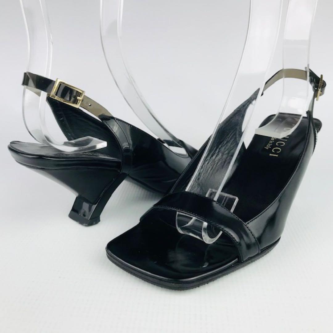 美品★GUCCI★レザー 変形ヒール パックストラップサンダル(35C)