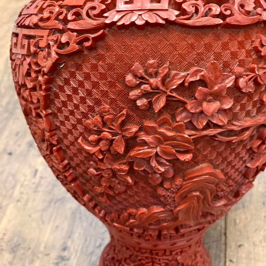 中国古美術 骨董品 堆朱 花瓶 壺 花入れ 花立て 花生け 花器 フラワーベース