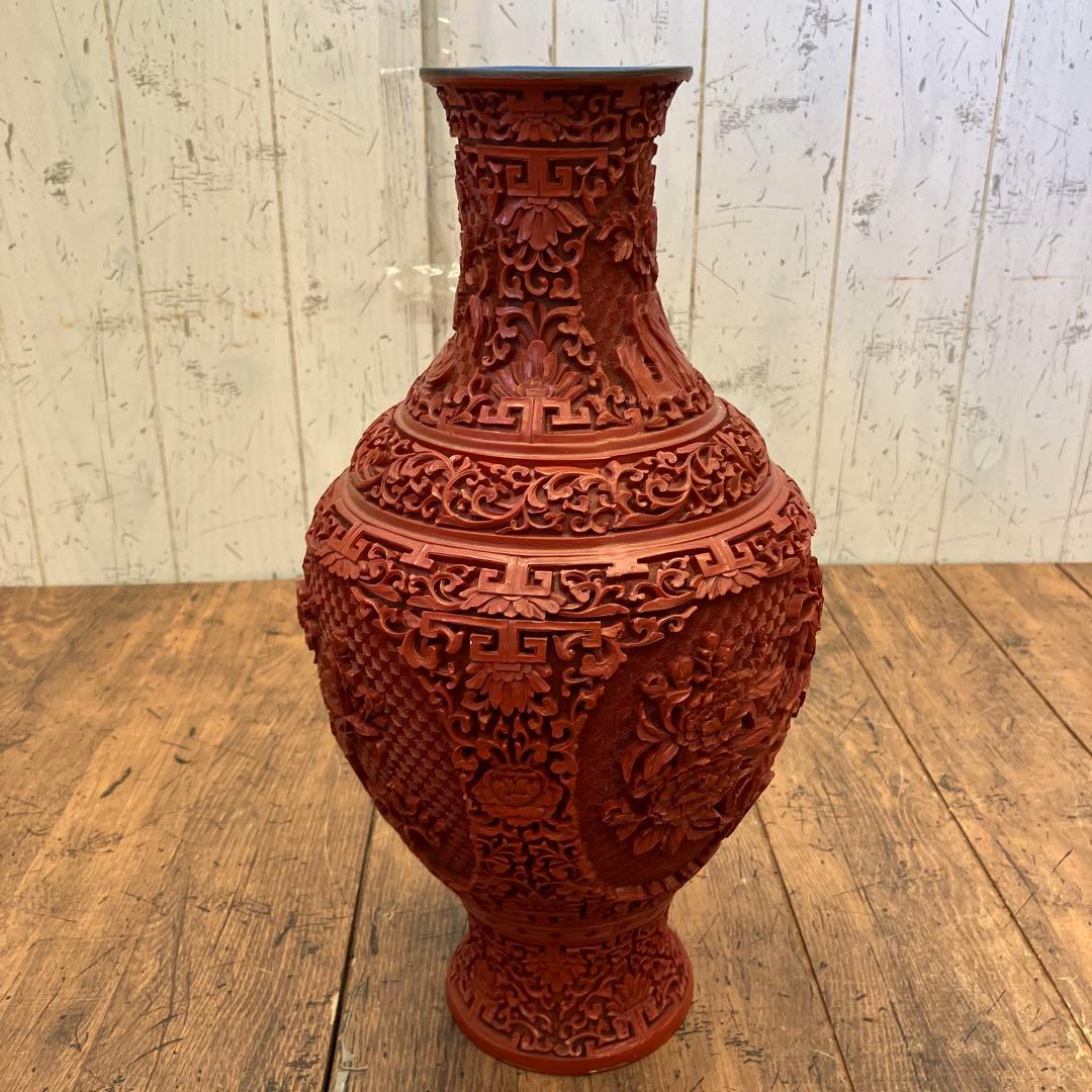 中国古美術 骨董品 堆朱 花瓶 壺 花入れ 花立て 花生け 花器 フラワーベース