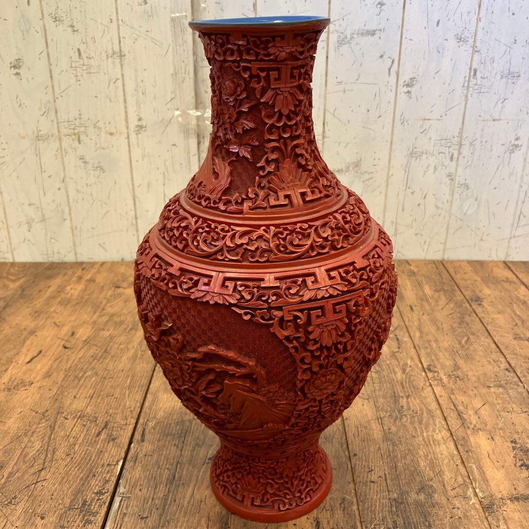 中国古美術 骨董品 堆朱 花瓶 壺 花入れ 花立て 花生け 花器 フラワーベース