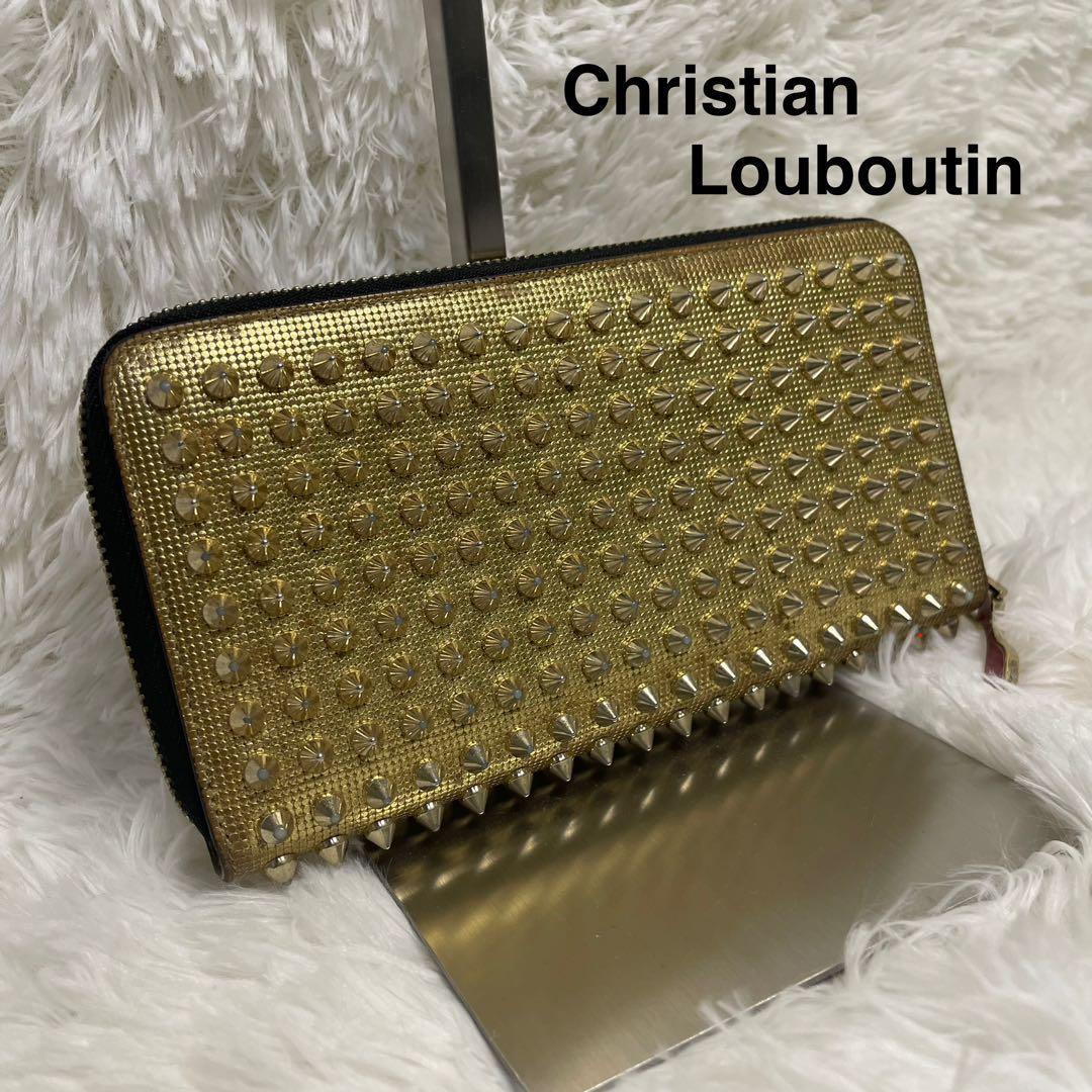✨美品✨クリスチャンルブタン スタッズ ラウンドジップ 長財布 レザー ゴールド
