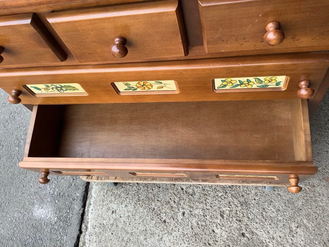 4段洋服タンス 木製チェスト スペイン風 バレンシアうタイル調 カントリー調