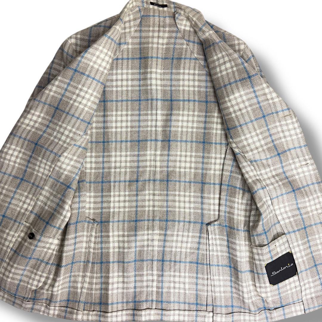 J6274 美品 サルトリオ 近年モデル チェック柄ジャケット ベージュ 46
