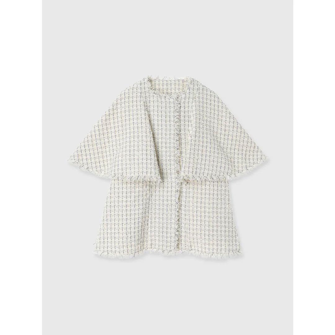 【美品】ツイードケープジャケット ホワイト anuans アニュアンス