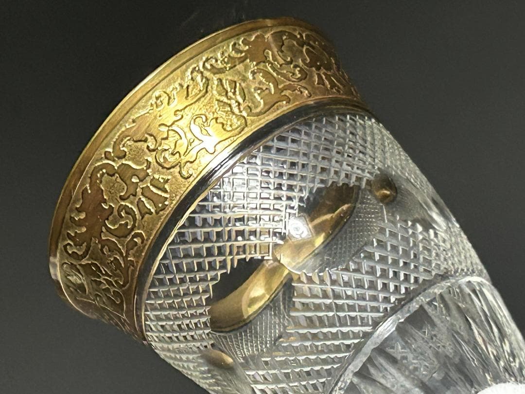 ベネチアンガラス MOSER 金彩 切子　モーゼル リキュールグラス 3個セット