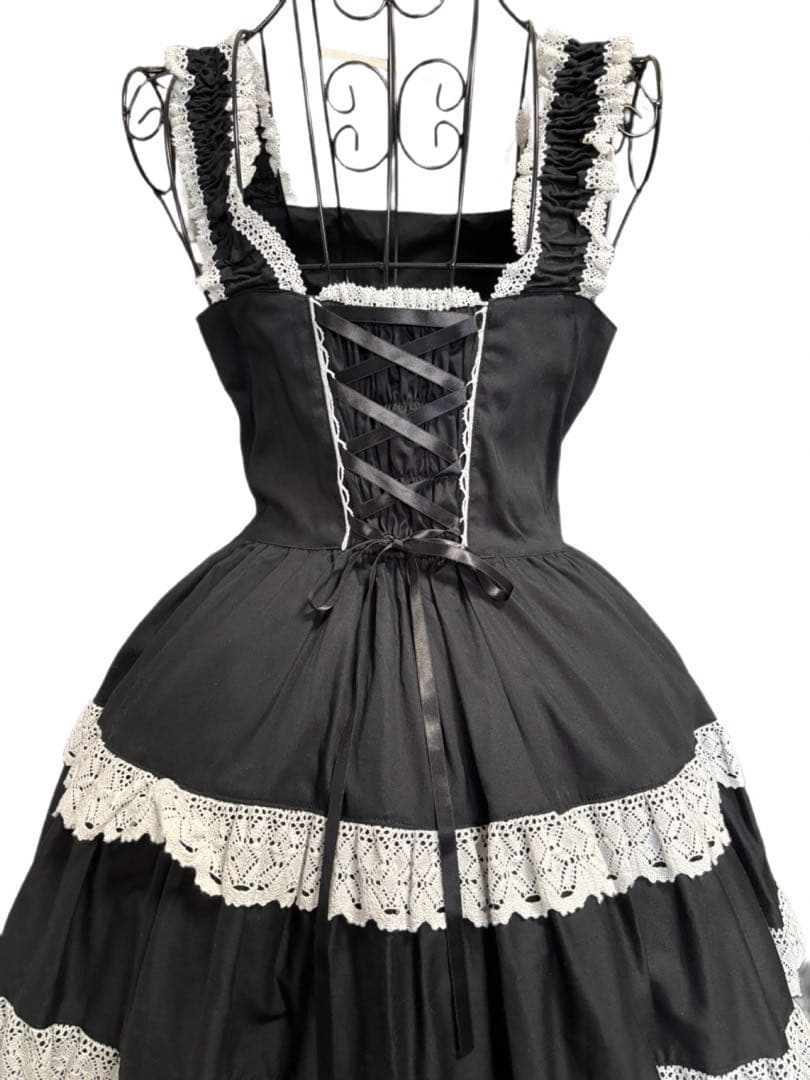 【ほぼ未使用】BABY ミルフィーユジャンパースカート 黒×オフ白