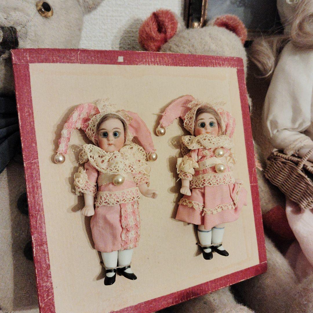 アンティーク♡レアなペアの道化師♡ミニョネット台紙付き