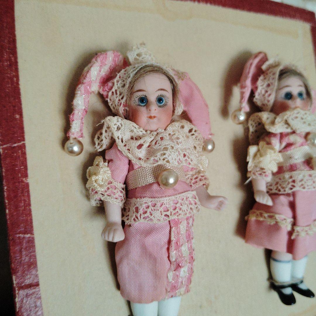 アンティーク♡レアなペアの道化師♡ミニョネット台紙付き