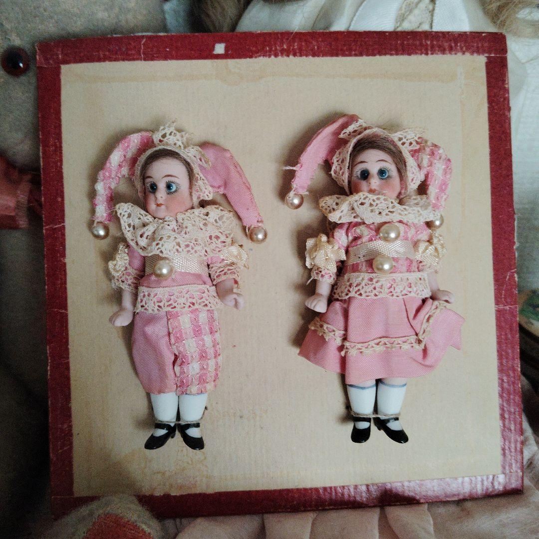 アンティーク♡レアなペアの道化師♡ミニョネット台紙付き