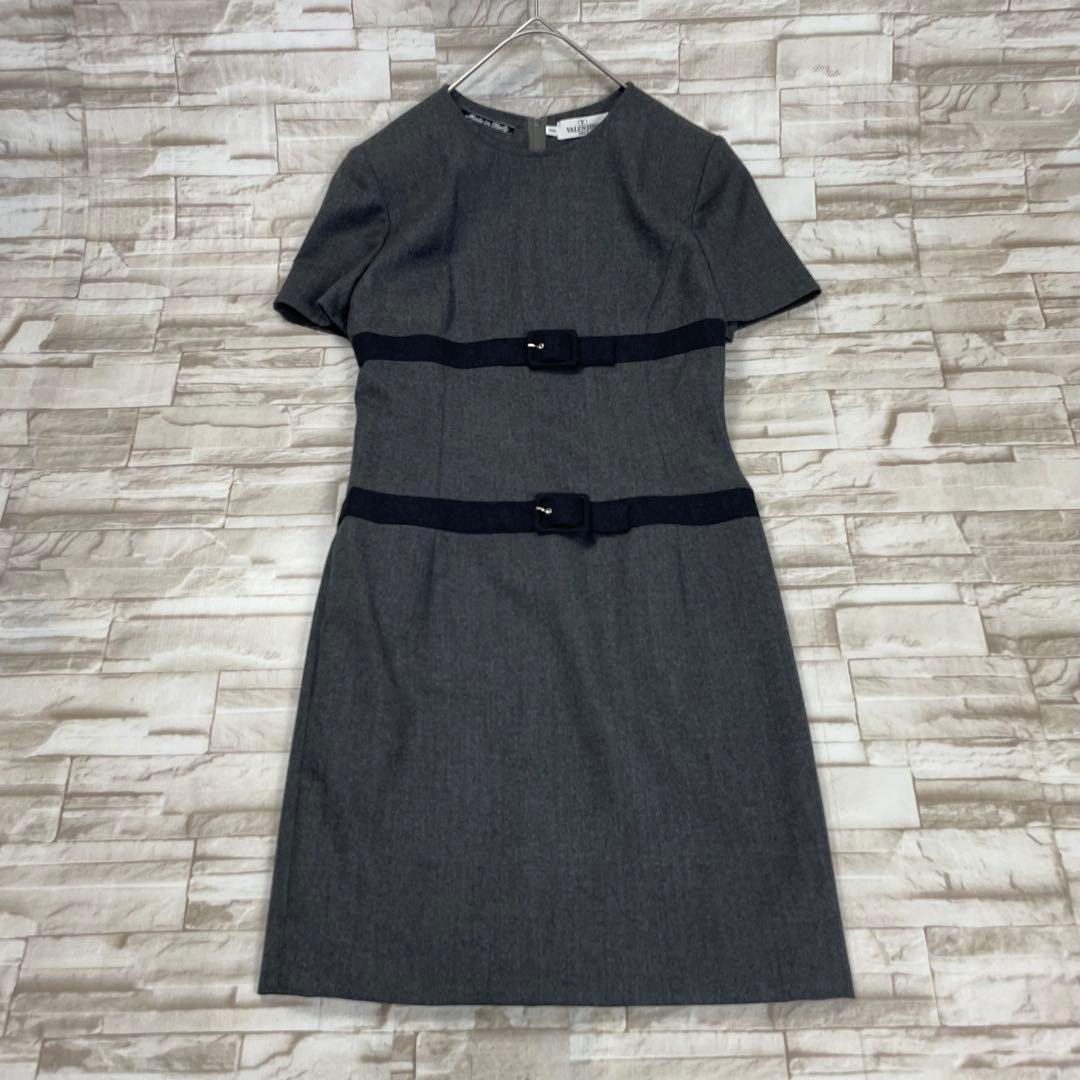 【美品】ヴァレンティノ★ワンピース　ベルト　ウール　グレー　ヴィンテージ